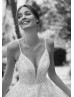 Beaded Ivory Lace Glitter Tulle Sheer Back Princess Wedding Dress